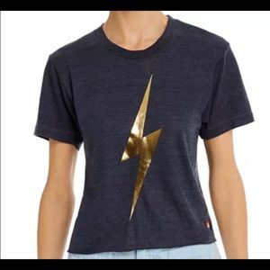 AVIATOR NATION LIGHTNING BOLT CROP TEE - GRAY/GOLD - size small